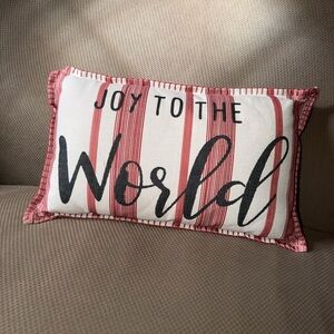 Joy to the World Christmas / Holiday Throw Pillow. Candy Cane Striped.
